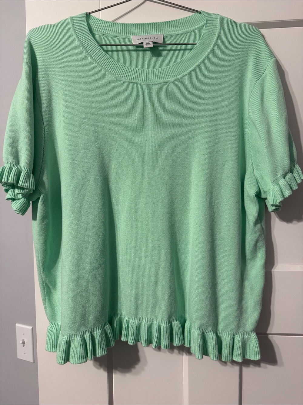Sea New York Mint Ruffle-Hem Short Sleeve Sweater